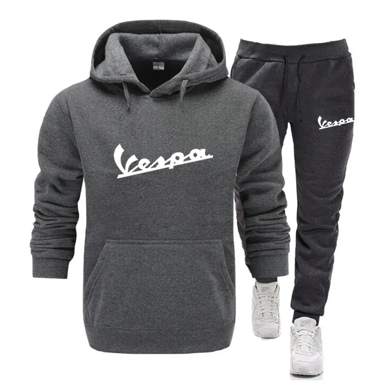 

Hooded Men Sportswear Sets Spring Winter 2020 Casual Vespa Tracksuit Mens Two Piece Suit Hoodies + Sweatpants Male Sweatsuit