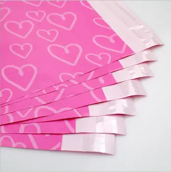 

100pcs Plastic Waterproof Express Bags Pink Heart Courier Bags For Delivery Mail Bags Envelope Shipping Bags