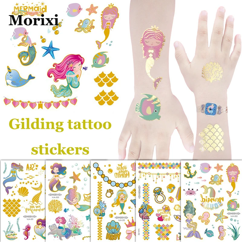 

Morixi Gilding tattoo stickers mermaid patterns cute animals for kids body face makeup water transfer waterproof tattoo RA084