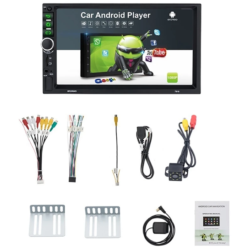 

2 Din Android 8.1 Car Stereo 7 Inch GPS Navi MP5 Player Double WiFi Quad Core BT with Camera,7918
