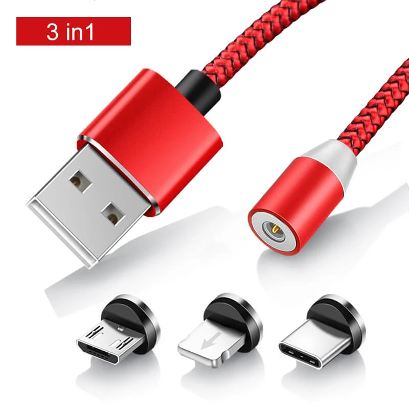 Elough Магнитный зарядный Micro USB кабель зарядное устройство для iPhone Xiaomi Мобильный телефон Магнит USB зарядное устройство Тип C кабель Шнур El360 - Цвет: Red Cable 3 in 1