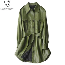 Модная куртка из натуральной кожи Осенняя Новая женская куртка из натуральной овчины женская уличная средней длины Тренч Женская одежда