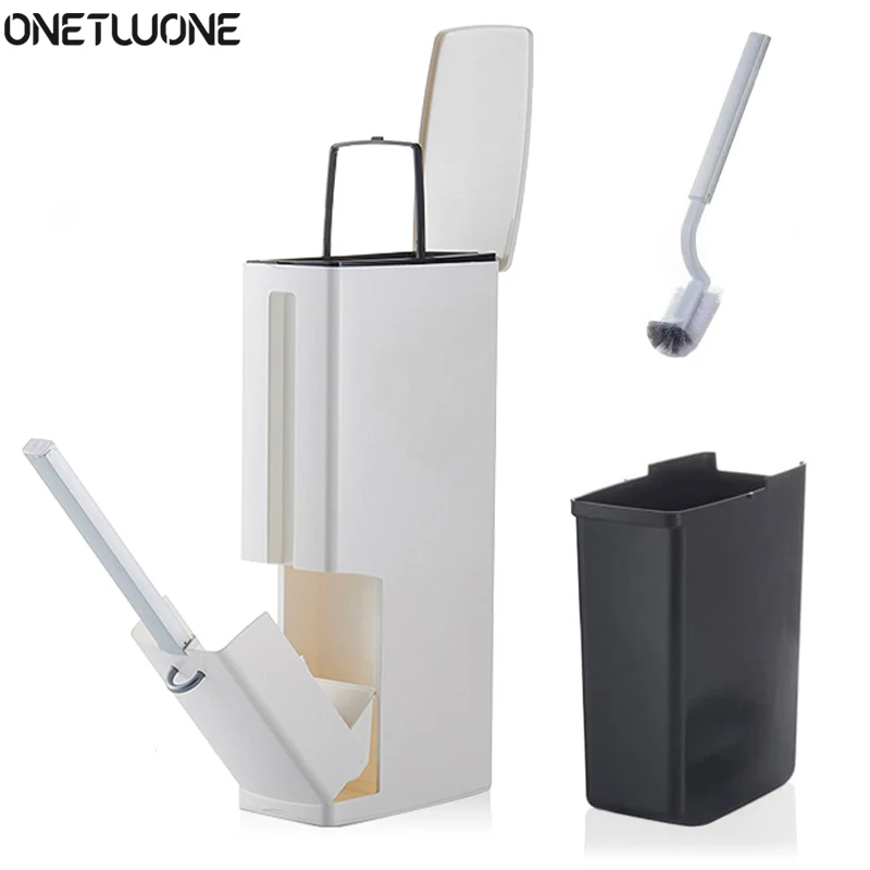 3dsll0 3 in 1 Toilet Cleaning Brush with Holder,Bathroom Trash Can and