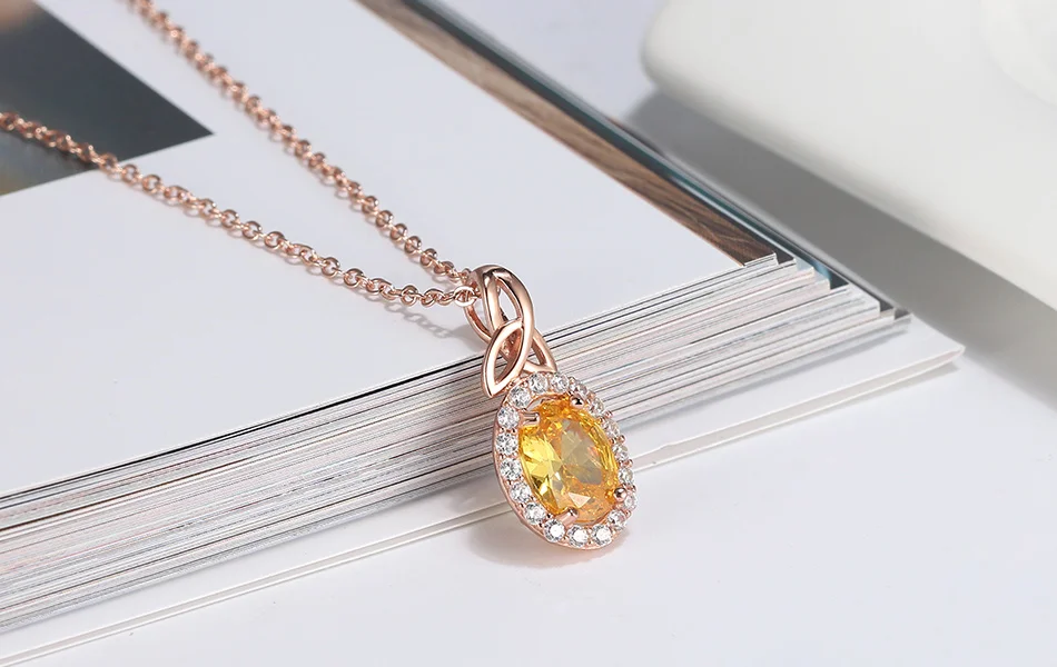 ORSA JEWELS подлинное 925 роскошное ожерелье с подвеской овальной огранки, желтое CZ серебряное ожерелье, вечерние очаровательные ювелирные изделия SN207