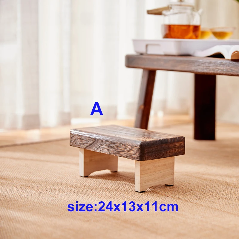 Mini Antique Foldable Wooden Low Stool Rectangle Kids Stool Portable Japanese Style Asian
