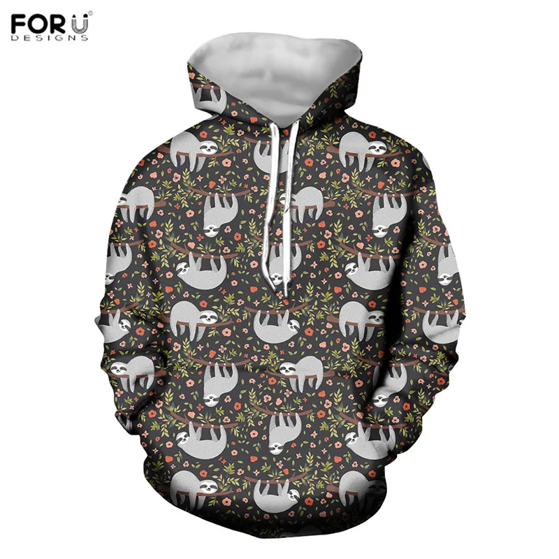 FORUDESIGNS/ женские толстовки с капюшоном с милым животным ленивецом с цветочным узором, свитера, пуловеры с круглым вырезом, Теплые Топы, толстовка - Цвет: HXA27Z72