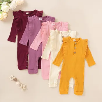 

Baby Girl Rompers Knitted Spring Clothing Lovely Newborn Infant Baby Clothes Ruffle Sleeveless Jumpsuit Solid Outfit 0-12M