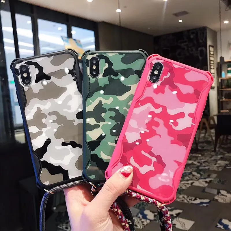 Камуфляжный ремешок чехол для телефона для iphone 11 pro max xs max x 8 7 6s анти-падение Чехол для мобильного телефона с плечевым шнурком