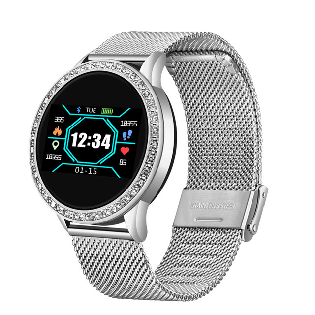 Diamond Women Rhinestone Watches Lady Dress Women smart watch Gold shell waterproof smartwatch Heart rate monitor For iPhone