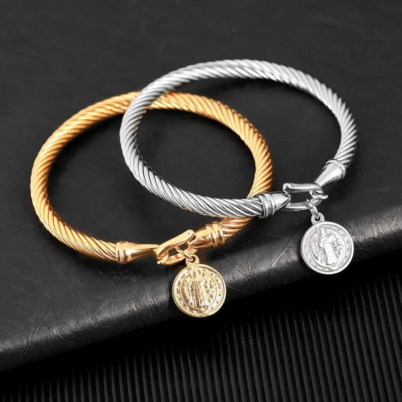 

New Arrive Stainless Steel Cross Bracelet Bangle For Women Gold Silver Color Charm Round Religious Bracelet Jewelry Gift