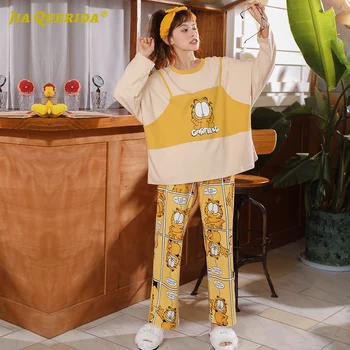 

Woman New Long Sleeve Long Pants Cartoon Printing Homesuit Homeclothes Crew Neck Pyjamas Woman Fashion Style Casual Style