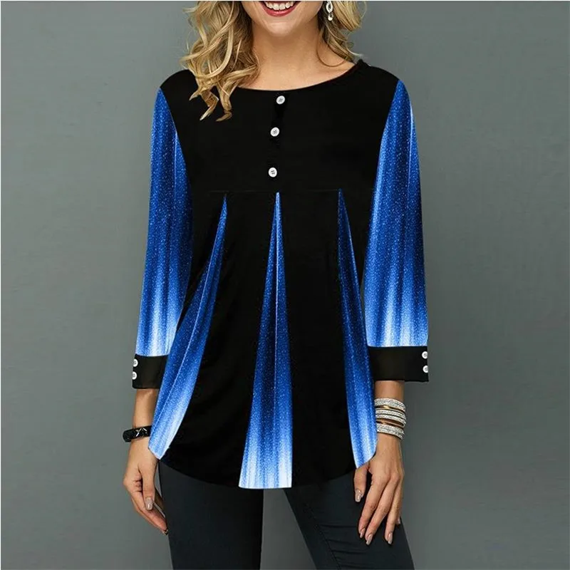 Flash Sale Camisa de las mujeres de la primavera blusa de verano 3/4 manga Casual 3D impresión en degradado de moda femenina camisa Tops de talla grande 5XL StreetShirt Ma5QVQA7z