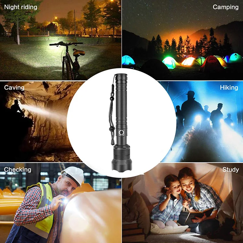 Powerful LED Tactical Flashlight CREE XHP50 USB Rechargeable Super Bright Waterproof Torch Light Zoom LED 5 Modes Lamp Outdoor