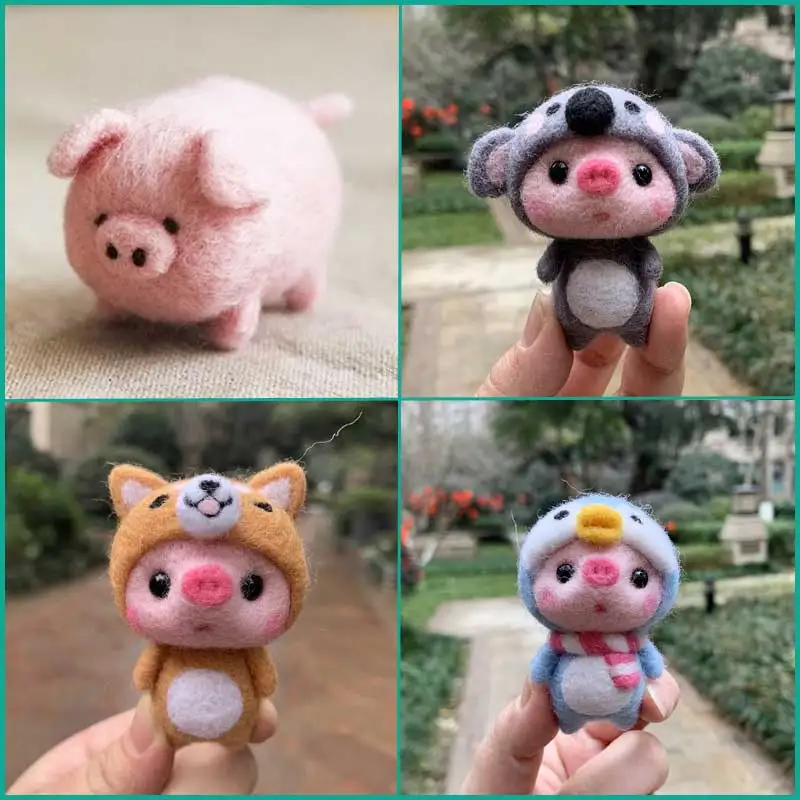 

2020 Women Handmade Pig Wool Needle Felted DIY Non Finished Package Material Handcarft felting Gift