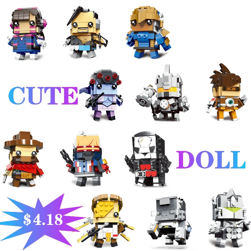 Мини-часы милый рисунок с куклой BrickHeadz D. VA Hanzo Reinhardt Mercy Reaper Genji строительные блоки сборные игрушки для детей