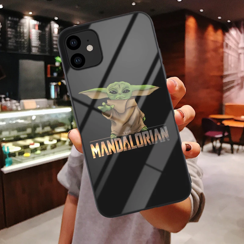 Baby Yoda, милый мультяшный роскошный мягкий чехол для телефона из закаленного стекла, чехол для iPhone X 6 6s 7 8 Plus XR XS 11 Pro Max - Цвет: Glass TPU