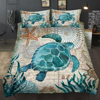 

BEST.WENSD Green Sea turtle Seaweed,starfish comforter set bedding Bed Set Duvet cover+pillow case european duvet set 220 X240cm
