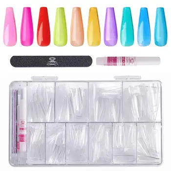 

Makartt 500pcs Coffin Fake Nails Ballerina False Nail Tips with 4pcs Nail Glues and 1pcs Nail Files with Case Acrylic Nail Kit