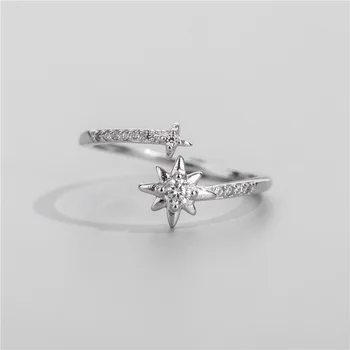 

Sodrov S925 sterling silver open Korean version of diamond-studded six-pointed star ring small fresh fashion simple ring