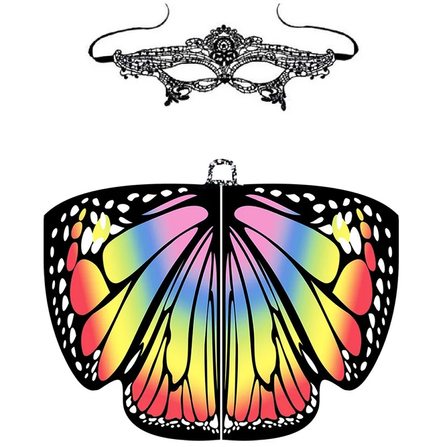 multicolor IKFUNII женский плащ Betterfly костюм для танца живота вечерние накидки на Хэллоуин шаль аксессуары для одежды с Кружевной Маской - Цвет: multicolor