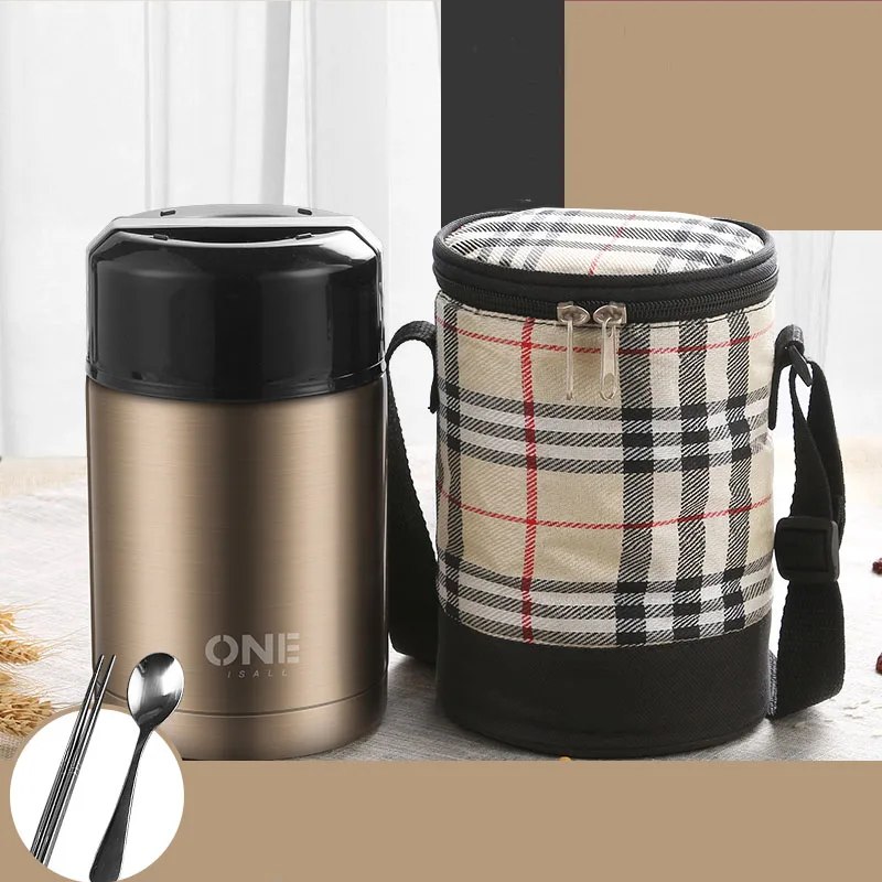 Champagne Lunch box Insulated Barrel Insulation Pot Beaker Clam Pot 304 Stainless Steel Thermal Insulation Portable Vaccum Flasks Box - Цвет: Champagne