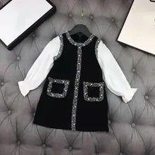 Весенне-осеннее платье для девочек; детское платье vestidos; детская брендовая одежда; Модная одежда с жемчужинами и карманами; с цветочным рисунком; манжета; для детей от 4 до 12 лет