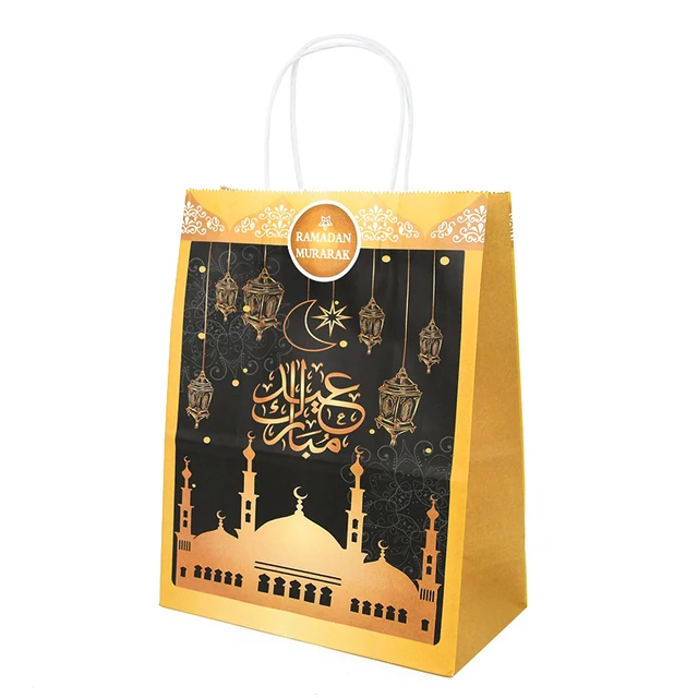 6pcs Eid Mubarak Kraft Paper Gift Bags Muslim Islamic Festival Party Cookie Candy Packaging Box Ramadan Kareem Favors Supplies style5