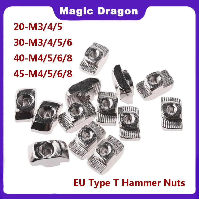 

M3 M4 M5 M6 M8 Slot T-nut Sliding T Nut Hammer Drop In Fasten Connector for EU 20 30 40 45Series Aluminum Profile 2020 3030 4040