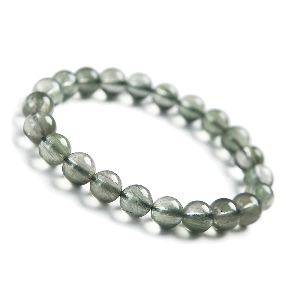 

Genuine Natural Green Rutilated Quartz Cat Eye Bracelet 9mm For Women Stretch Crystal Clear Round Beads Drop Shipping