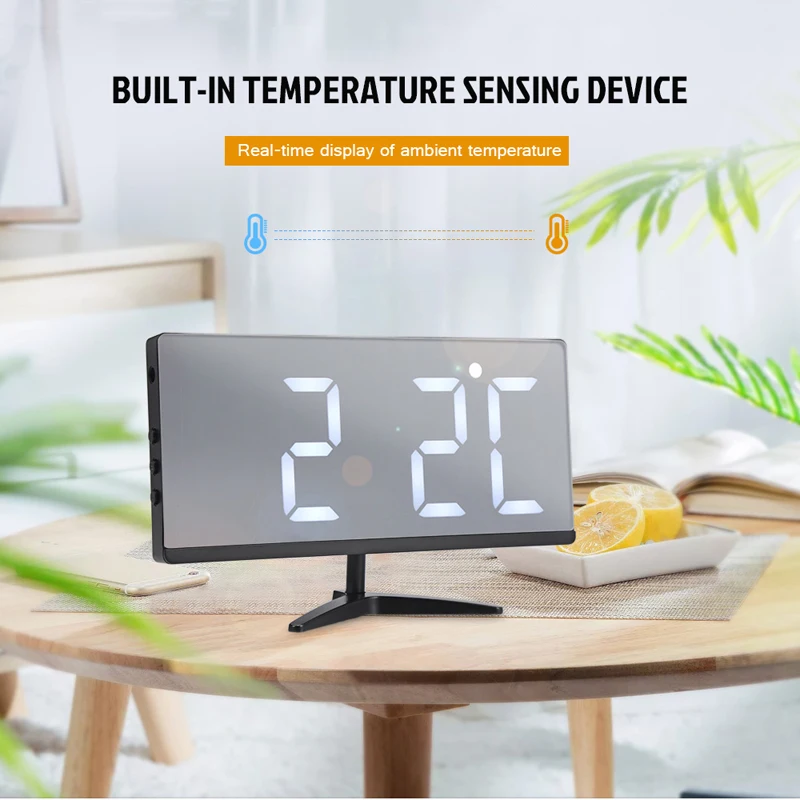 USB Charging Port Bedside Clock 13 Alarm Sounds Bigmeda Digital Alarm Clock with LED Temperature Display Mirror Clock with Dual Alarm Snooze /Voice Control/ 4 Levels Brightness Black USB Charging Port Bedside Clock 13 Alarm Sounds Bigmeda Digital Alarm Clock with LED Temperature Display Mirror Clock with Dual Alarm Snooze /Voice Control/ 4 Levels Brightness Black