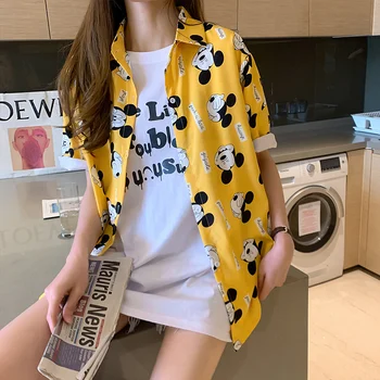 

Drop Shipping Hot Sale Summer Oversized Cute Print Mouse Shirt Women Loose Women Blouses 2020 Print Fashion Women Harajuku Shirt