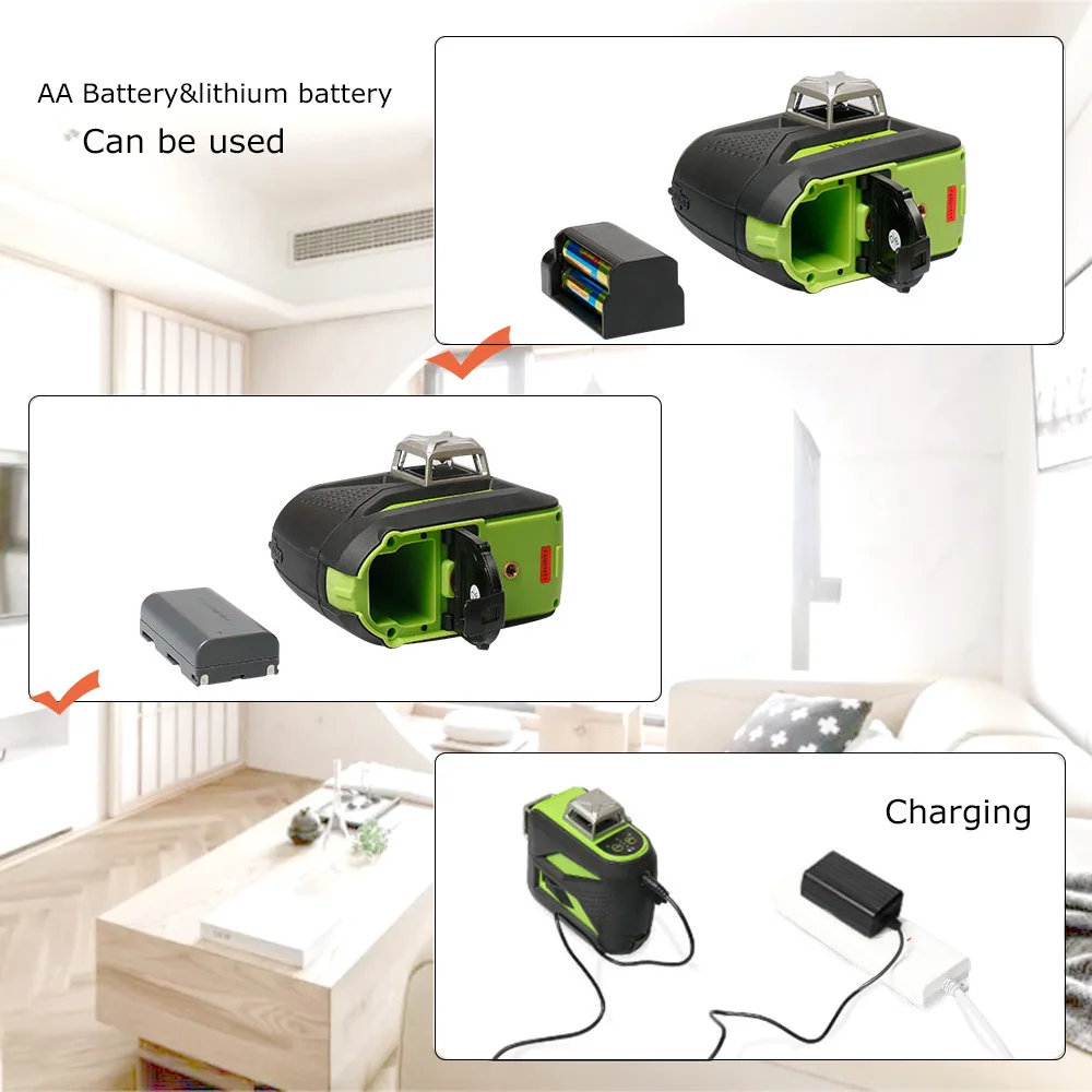 US $285.72 Huepar 12Lines 3D Cross Line Laser Level SelfLeveling 360 Vertical amp Horizontal Green Beam USB Charge with Dry amp Liion Battery