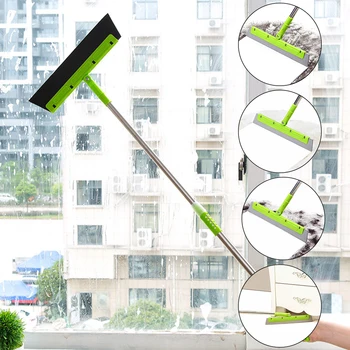 

Long Handle Cleaning Brush Window Cleaner Glass Squeegee Telescopic Rod Rotating Head With Cleaning Cloth Rubber Wiper