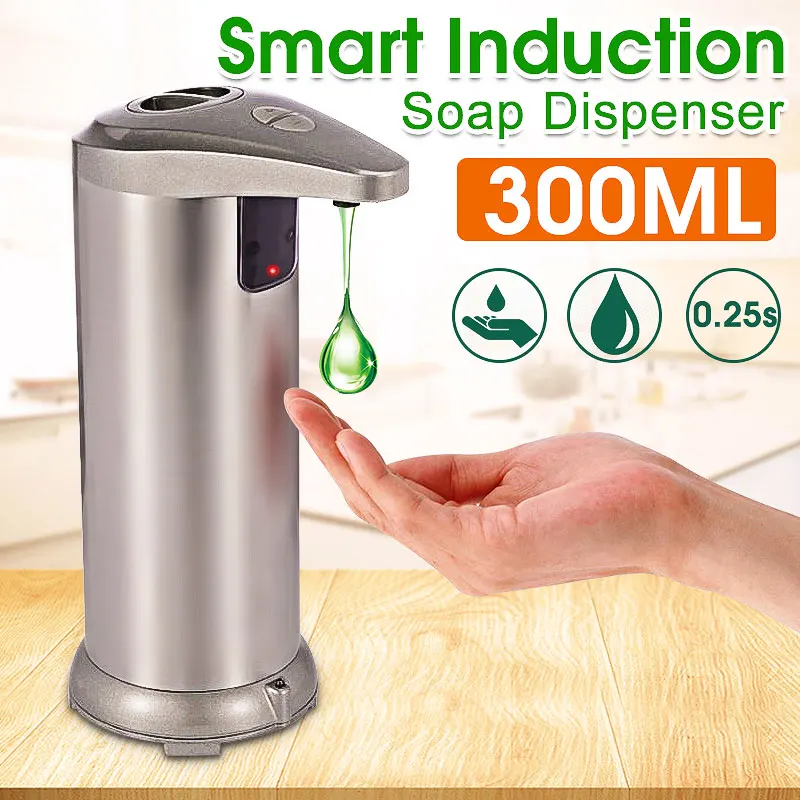 

Automatic Liquid Soap Dispenser 300ml Stainless Steel Sensor Soap Dispenser Pump Shower Shampoo Soap Bottle for Bathroom Kitchen