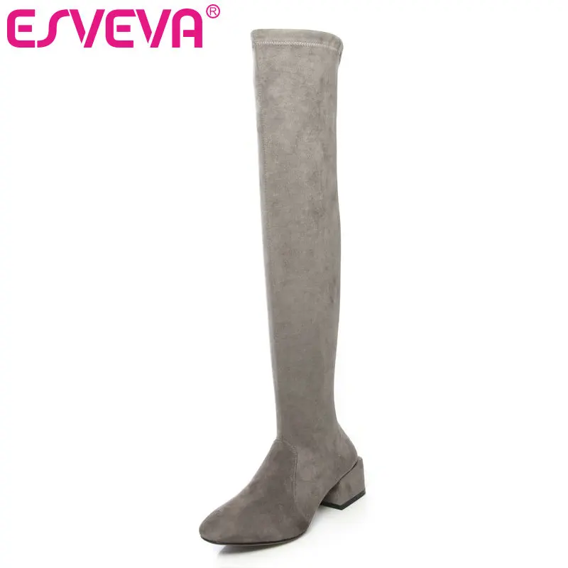 

ESVEVA 2020 Women Over The Knee Boots Winter Women Boots Square Med Heel Western Style Fashion Motorcycle Boots Size 34-42