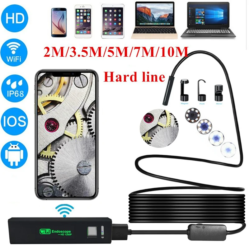 

1200P WiFi Endoscope Camera 8mm lens IP68 Waterproof Borescope Inspection Camera HD Snake Camera With 8 LED For iOS Android PC