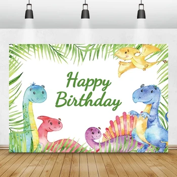

Laeacco Baby Shower Birthday Party Animals Dinosaurs Palms Trees Photo Backgrounds Photographic Backdrops For Photo Studio