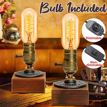

E27 Industrial Retro Lamp Vintage Edison Desk Light Table Lamp Wooden Socket Lighting Fixture 220V Dimmable Cafe Decor