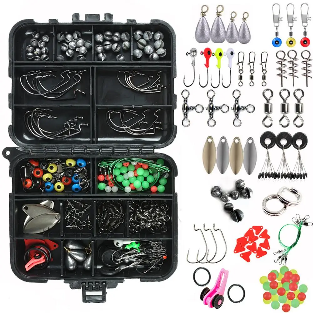 

188Pcs/Box Fishing Accessories Kit Including Jig Hooks fishing Sinker weights fishing Swivels Snaps With Fishing Tackle Box