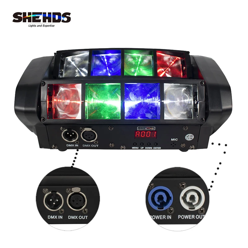 

New Mini LED Beam 8x6W Spider Moving Head Lighting PowerCon Plug+Iron Caron Socket DMX Dj Stage Effect Equipment Disco Party