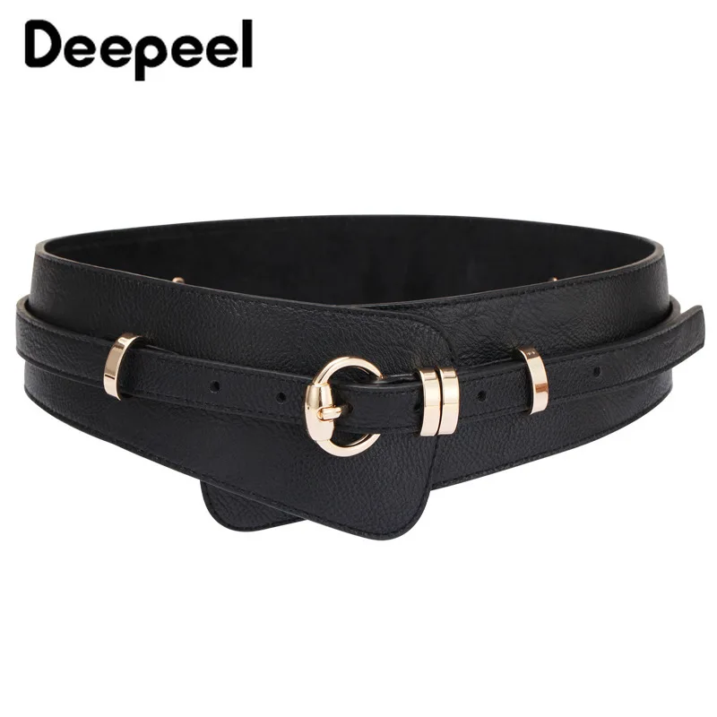 Deepeel 1 шт. 5,2-8 см* 97-102 см женские пояса из натуральной воловьей кожи металлические круглые пряжки декоративный двойной широкий ремень YK760 - Цвет: Black