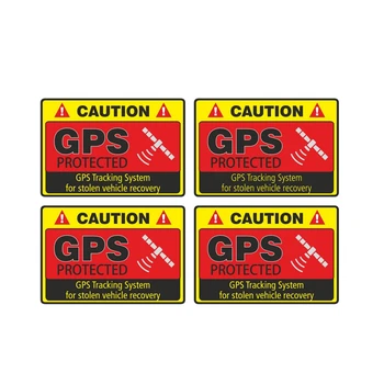 

4X Warning Car Sticker Caution GPS Tracking System Protected Decal PVC Sunscreen Waterproof 7CM*5CM