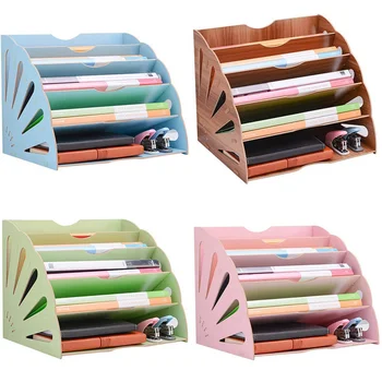 

Files Rack Bookshelf Desktop Storage Box File Holder Sector Wooden Multi-Layer Desk Sorting Rack Office Supply Organize Shelf