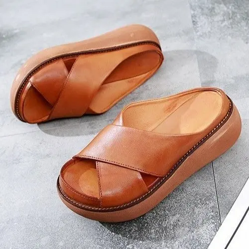 womens leather wedges sandals