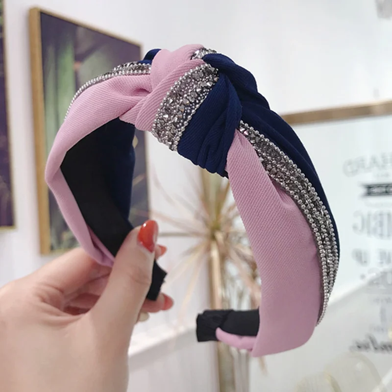 Модная женская повязка на голову с узлом, простая корейская модная подходящая по цвету широкая повязка на голову, аксессуары для волос - Цвет: PK