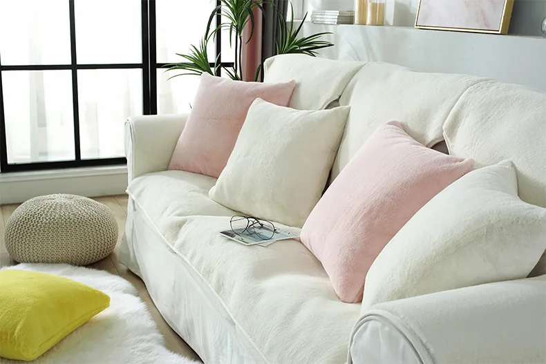 Белые Плюшевые Чехлы для диванов для гостиной, зимние чехлы из искусственного кроличьего меха, чехлы для диванов и полотенец, одноцветные мягкие чехлы для диванов