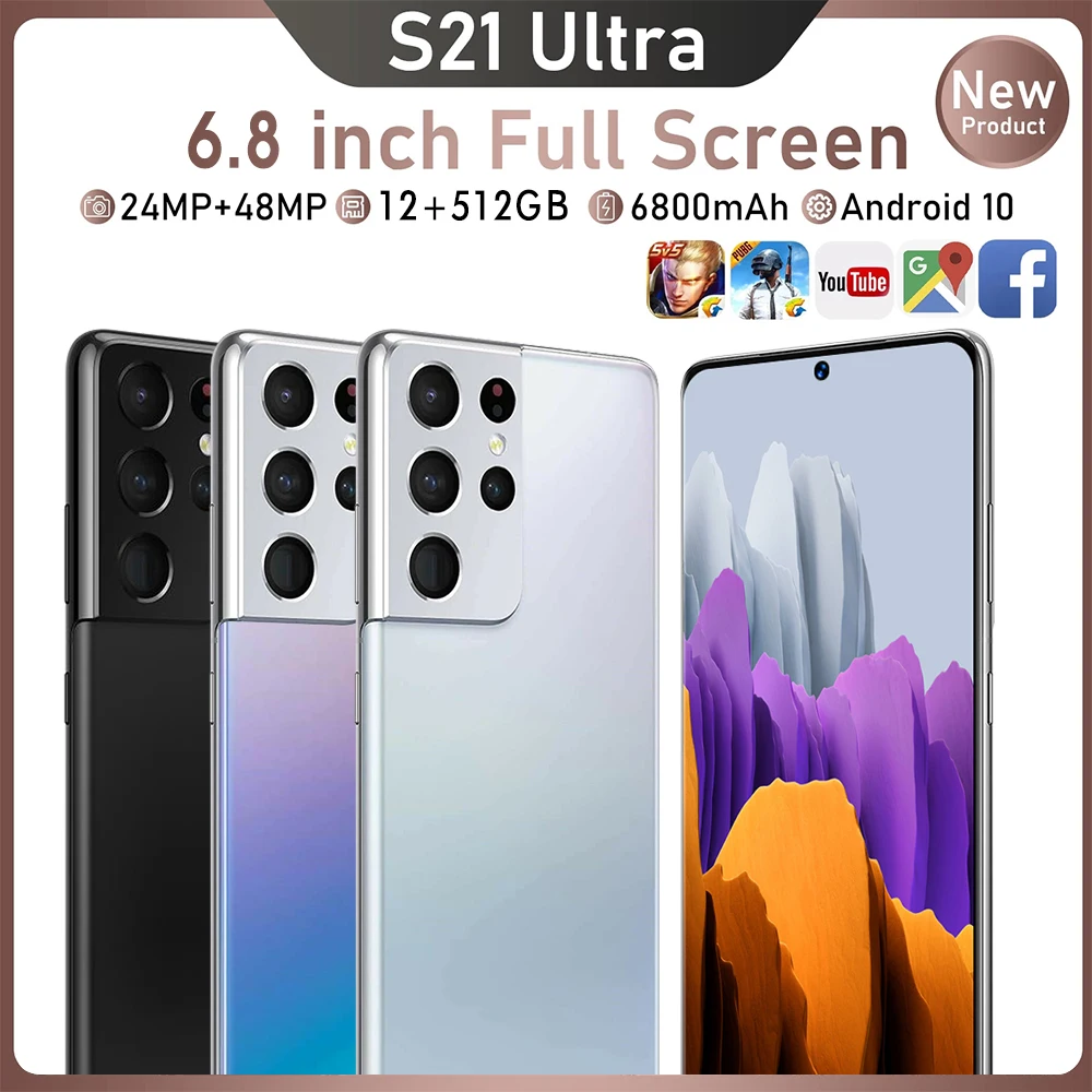 Глобальная версия S21Ulrta 6 8 дюймов 6800 мАч Octa Core Quad 12 Гб + 512 сзади Камера Android 10 0
