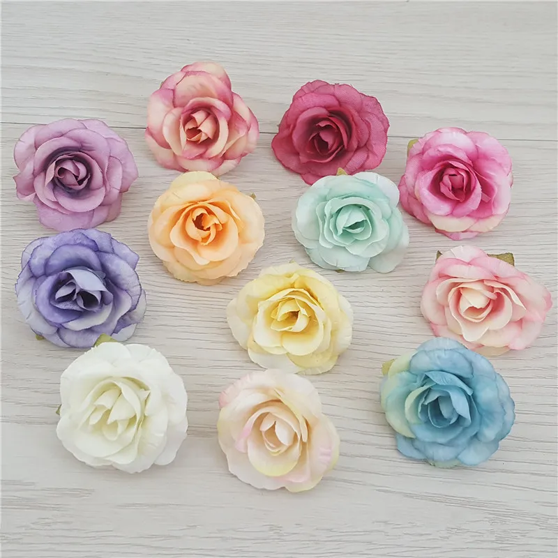 15pcs 4cm11color 인공 시뮬레이션 실크 차 장미 꽃 머리 DIY 웨딩 장식 코사지 손목 꽃 화환 액세서리