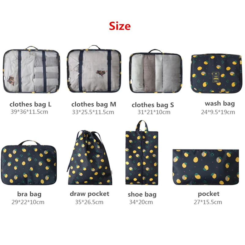 New 8Pcs/set Large Capacity Luggage Travel Bag Clothes Underwear Cosmetic Storage Bag Baggage Packing Suit Organizer Wash Bags