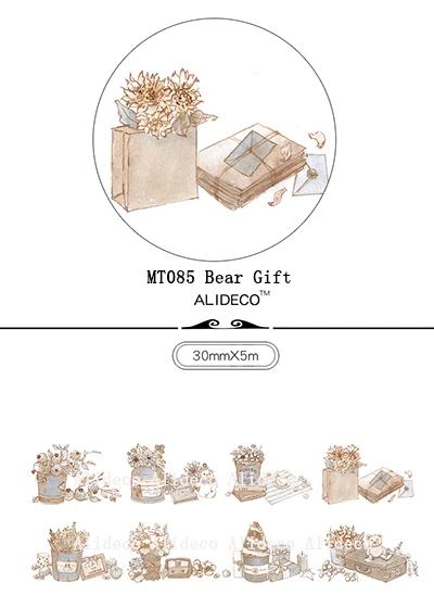 MT085 Bear Gifts Alideco 10 шт. DIY Бумага японская клейкая лента из рисовой бумаги планета Кот из "Алисы" собаки украшения клейкие ленты Скрапбукинг наклейки 5 м - Цвет: MT085 Bear Gifts